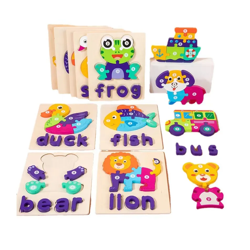 Niedliche hölzerne Tier rätsel Montessori Spielzeug Spielzeug für Kleinkinder Kind Kinder Baby Form Puzzle Pegged Holz Puzzle 1 2 3 Jahre Mädchen Junge