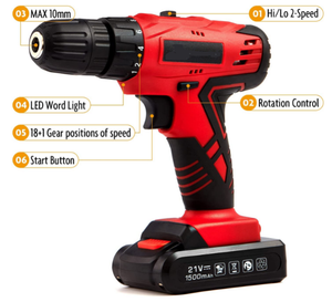 Hicen Cordless Hammer Drill Tool <strong>Kit</strong> 110Pcs Household <strong>Power</strong> Tools Drill Set with 21V Li-Ion Battery &amp; Charger for Home Tool <strong>Kit</strong> - Product Image 3