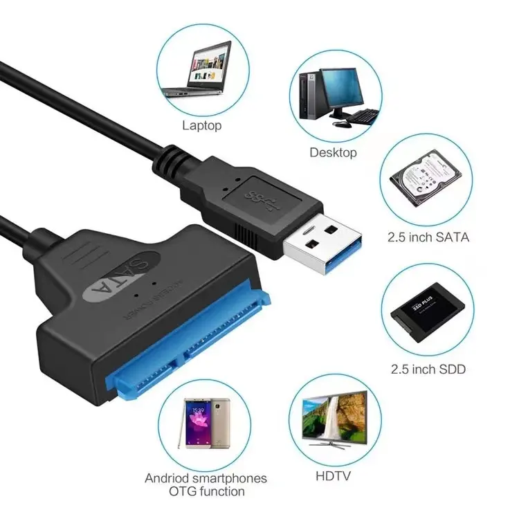 Kabel adaptor Hard Drive eksternal, USB 3.0 SATA kabel adaptor SATA ke USB untuk SSD 2.5 inci HDD mendukung UASP