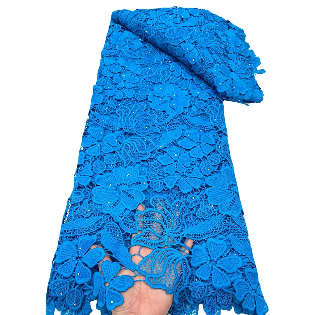 Tela de encaje francés con bordado de lentejuelas, gasa suiza de secado guipur, material de encaje para boda, 2022