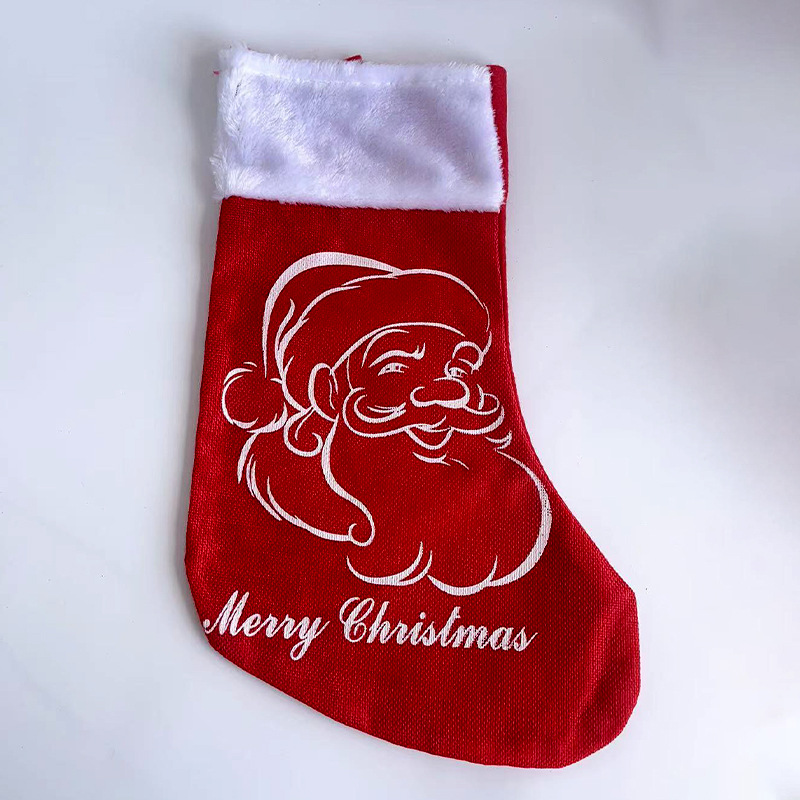Red linen old man christmas stocking