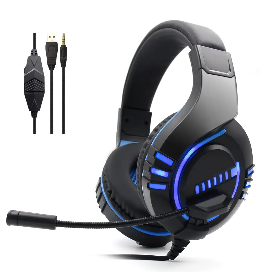 Auriculares con luz LED para juegos de PS4, cascos estéreo sobre la oreja con micrófono para ordenador portátil/PC, novedad de 2022