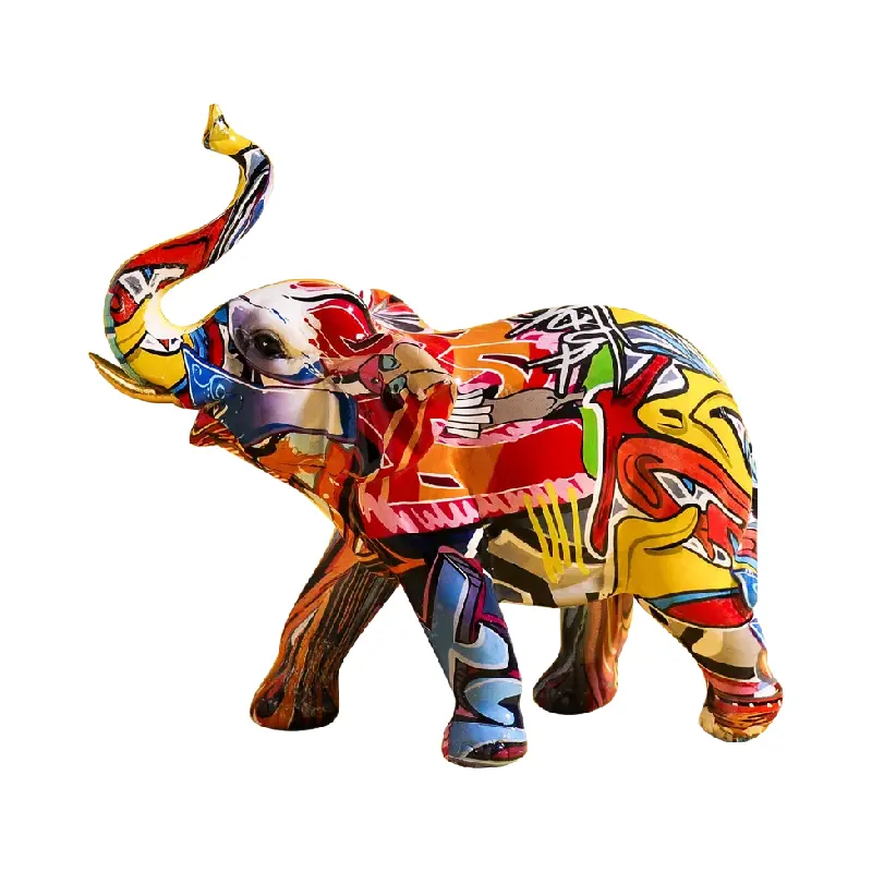 Ornamenti di scultura di elefante colorato creativo europeo e americano artigianato in resina decorazioni per la casa di elefanti graffiti