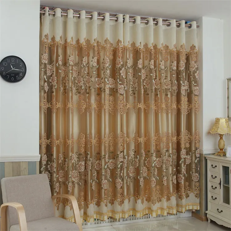 Venta al por mayor de lujo de oro puro estilo europeo cortina 100% poliéster Blackout púrpura cortinas de estilo europeo