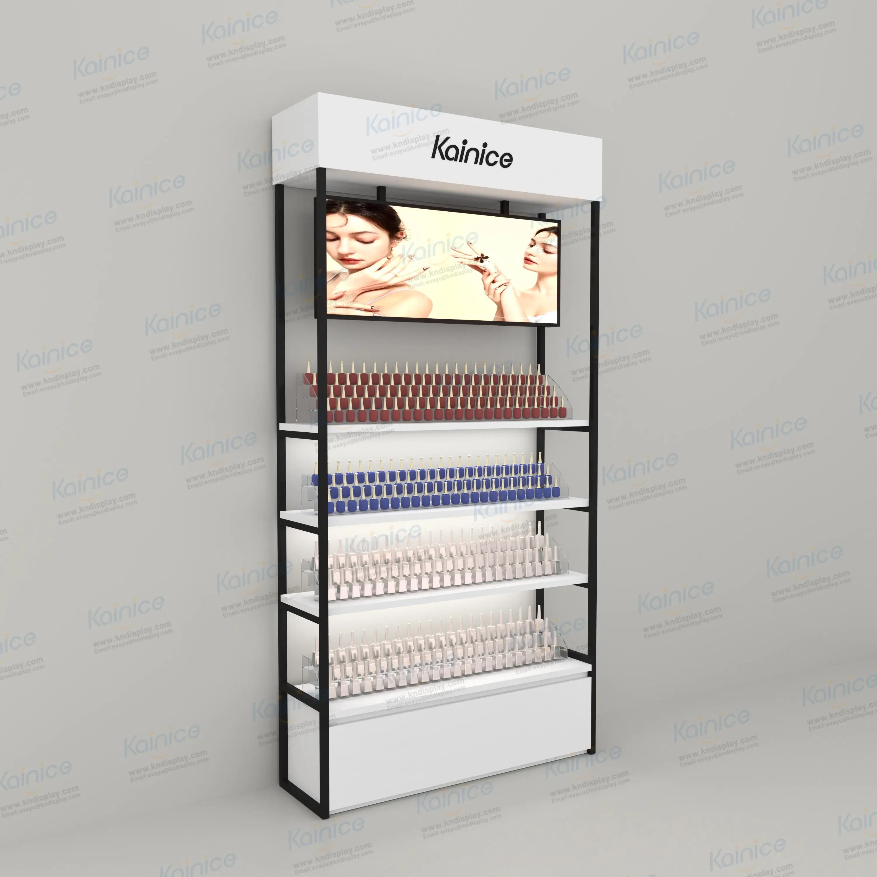 Kainice LED-Licht für Nagellack Regal Racks für Hautpflege Display Regale Metall Holz Boden Rack Nagellack Display Stand