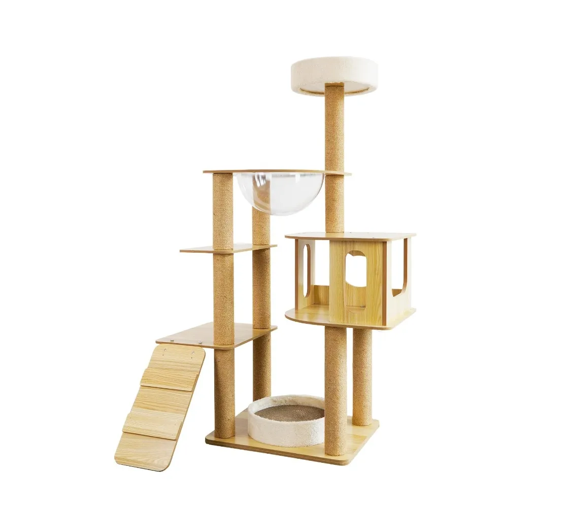 Zhonghuan marchio moderno in legno gatto albero torre, Multi-livello alto casetta per gatti condominio con Sisal tiragraffi, cupola in acrilico