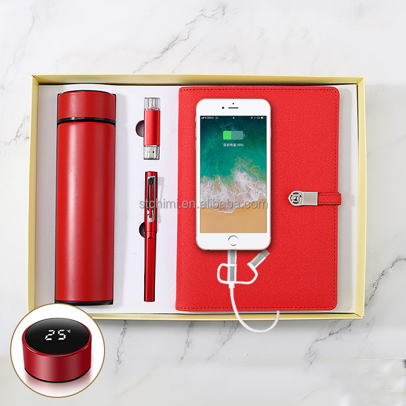 Banco de energía Rojo Notebook + frasco de vacío + Pen + USB