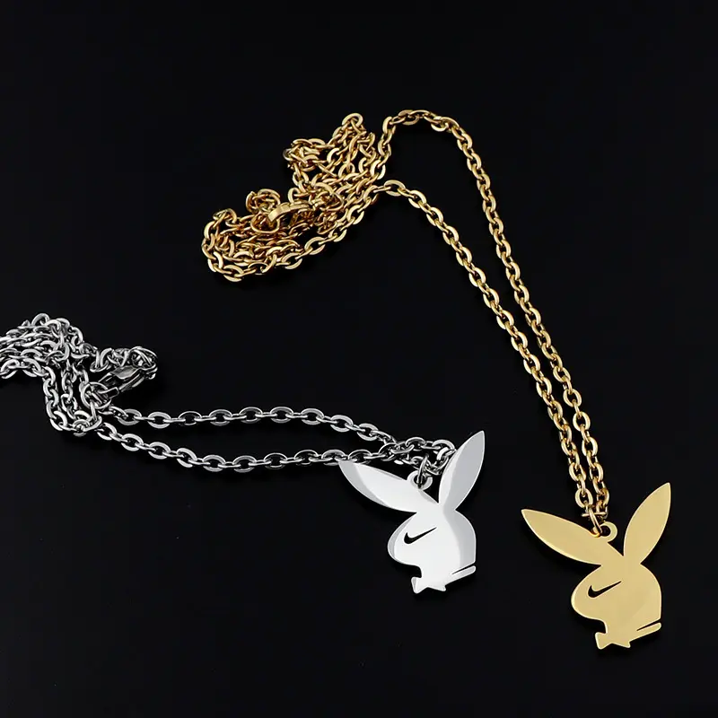 Paslanmaz Celik Erkek Kolye Hollow Hook Cute Rabbit collana in acciaio inossidabile Colares Atacado collana di coniglio placcato oro