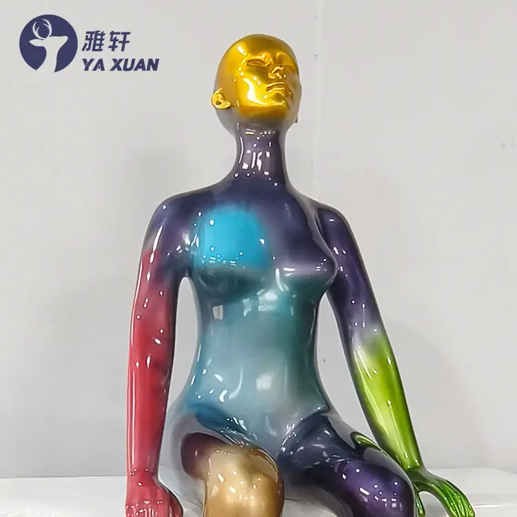 Современная индивидуальная абстрактная красочная статуя человека, выставочная зона отеля, украшение из стекловолокна