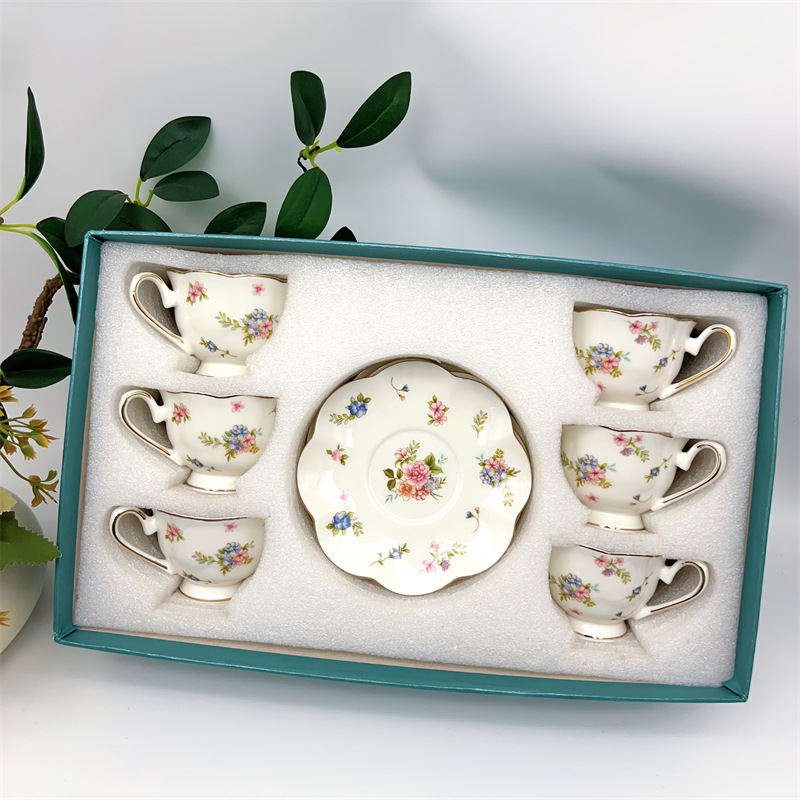 Pink Lotus small cup saucer embossed flowers-6 cups 6 plates
