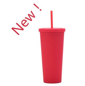 再利用可能な22オンスの二重壁色のアクリルマットブラックプラスチックバルクコールドドリンクタンブラーカップ、蓋とストロー付き - Product Image 2