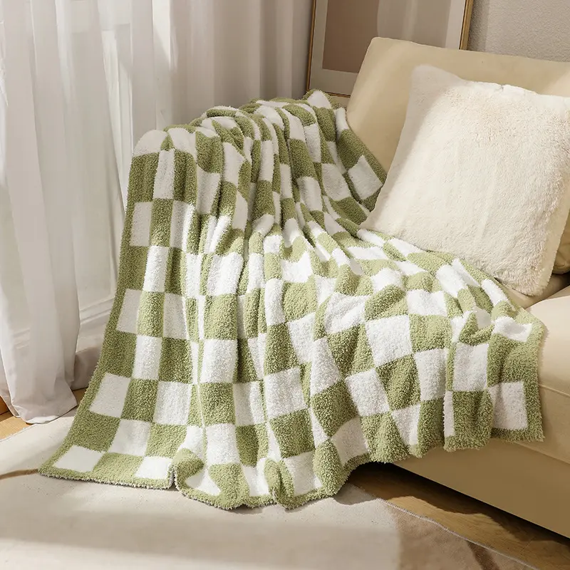 Checkerboard grid warmer comfort fuzzy coperta coperta di flanella invernale coperta in pile di velluto al latte per divano