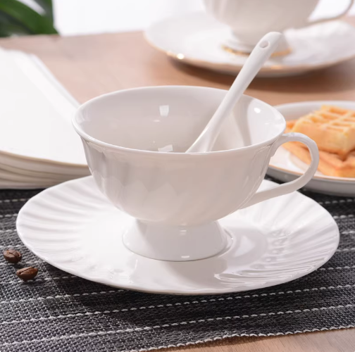 Pure white wavy pattern 1 cup 1 saucer comes