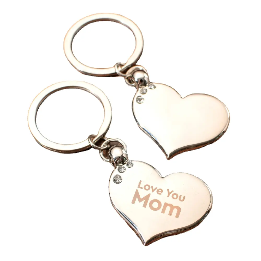 รักหัวใจ Rhinestone พวงกุญแจ LOVE YOU MOM แบบพกพาพวงกุญแจแม่จี้ว่างเปล่าสำหรับของขวัญวันแม่