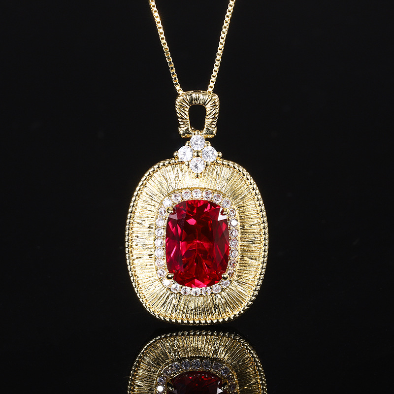 Red corundum pendant with chain