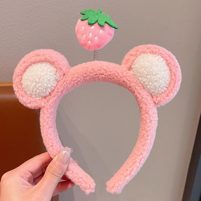 Diadema de felpa - fresa rosa