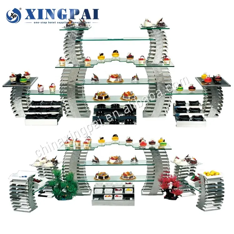 XINGPAI عرض بوفيه الزفاف معدات تقديم الطعام الفولاذ المقاوم للصدأ بوفيه حامل عرض الطعام