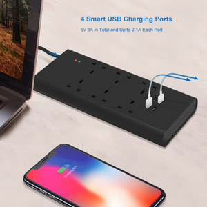 Wholesale Customized UK Plug <strong>Switch</strong> Surge Protector Power <strong>Socket</strong> QC3.0 <strong>Function</strong> 6 Way Outlets Extension Cord ABS Material - Product Image 3