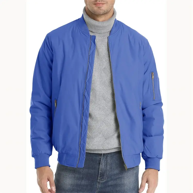 Jaqueta bomber de inverno de algodão personalizada OEM com gola redonda com zíper acolchoado verde para homens fabricante de jaqueta bomber