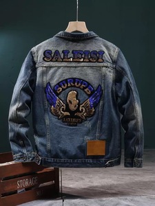 男士复古风格单排扣修身长袖夹克，热压钻石春秋夹克 - Product Image 5