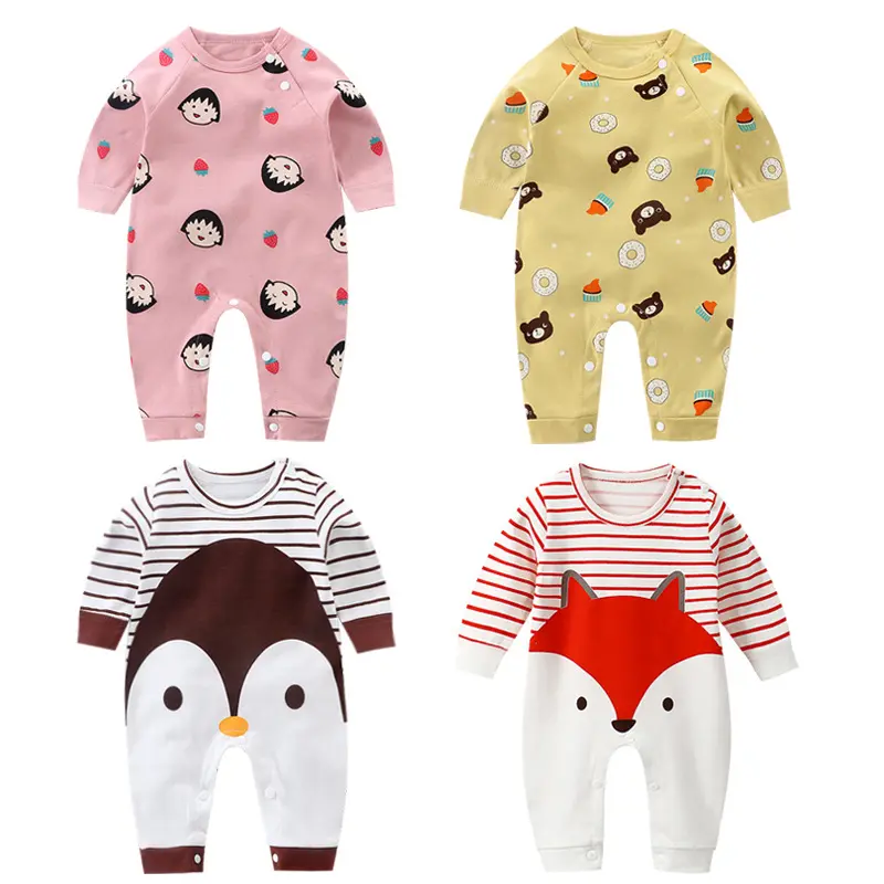 Manica lunga neonati cartone animato organico pagliaccetto bambino ragazza Unisex cotone vestiti appena nati