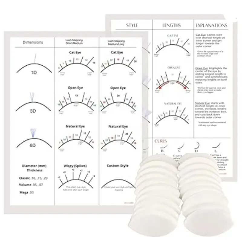 속눈썹 연장 연습을 위한 종이 속눈썹 연습 훈련 속눈썹 매핑 차트