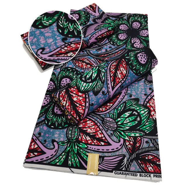 Tela africana de satén con estampado de cera para mujer, 100% algodón, 6 yardas por pieza, alta calidad, para ropa de costura