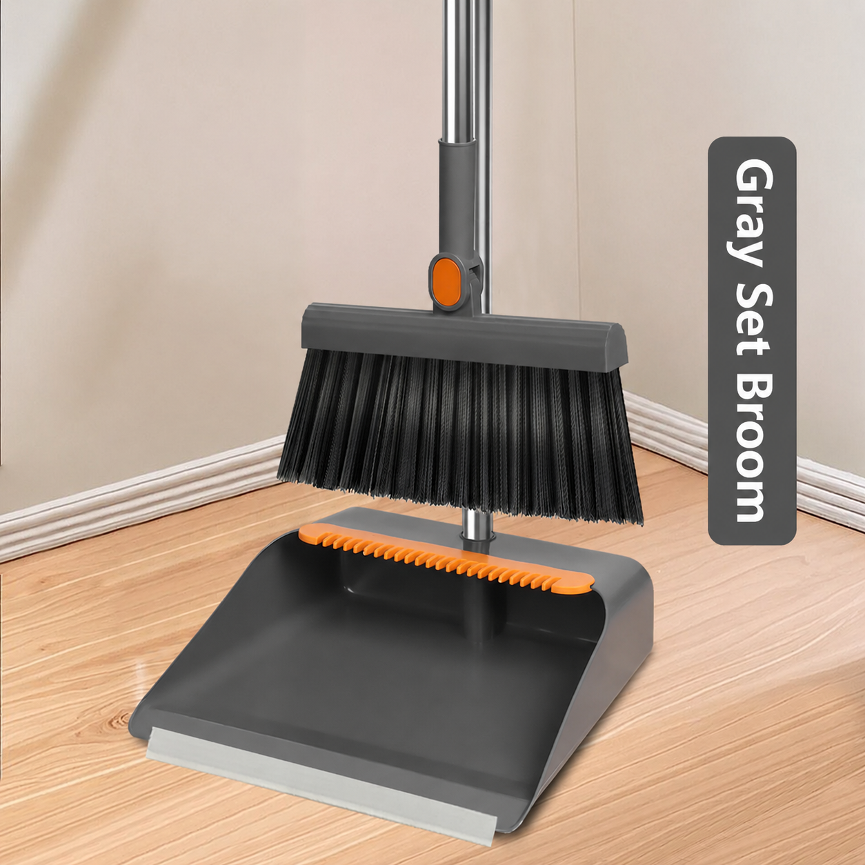 Gray Broom and Dustpan Set