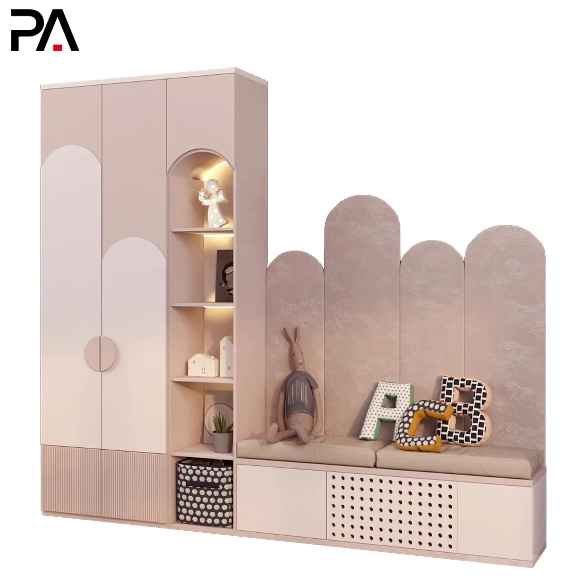 PA personalizado simple tamaño pequeño dos puertas gabinete Rosa ropa habitación para bebé armario diseños
