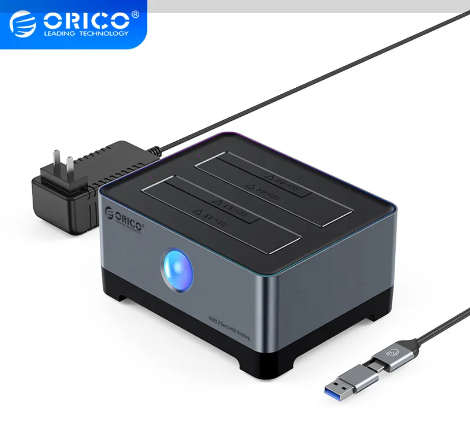 ORICO Duplicador de acoplamiento de aluminio RGB HDD, 2 bahías, 36TB, 2,5/3,5 pulgadas, carcasa HDD, diseño RGB, 10Gbps para PC, disco duro dual con clon sin conexión