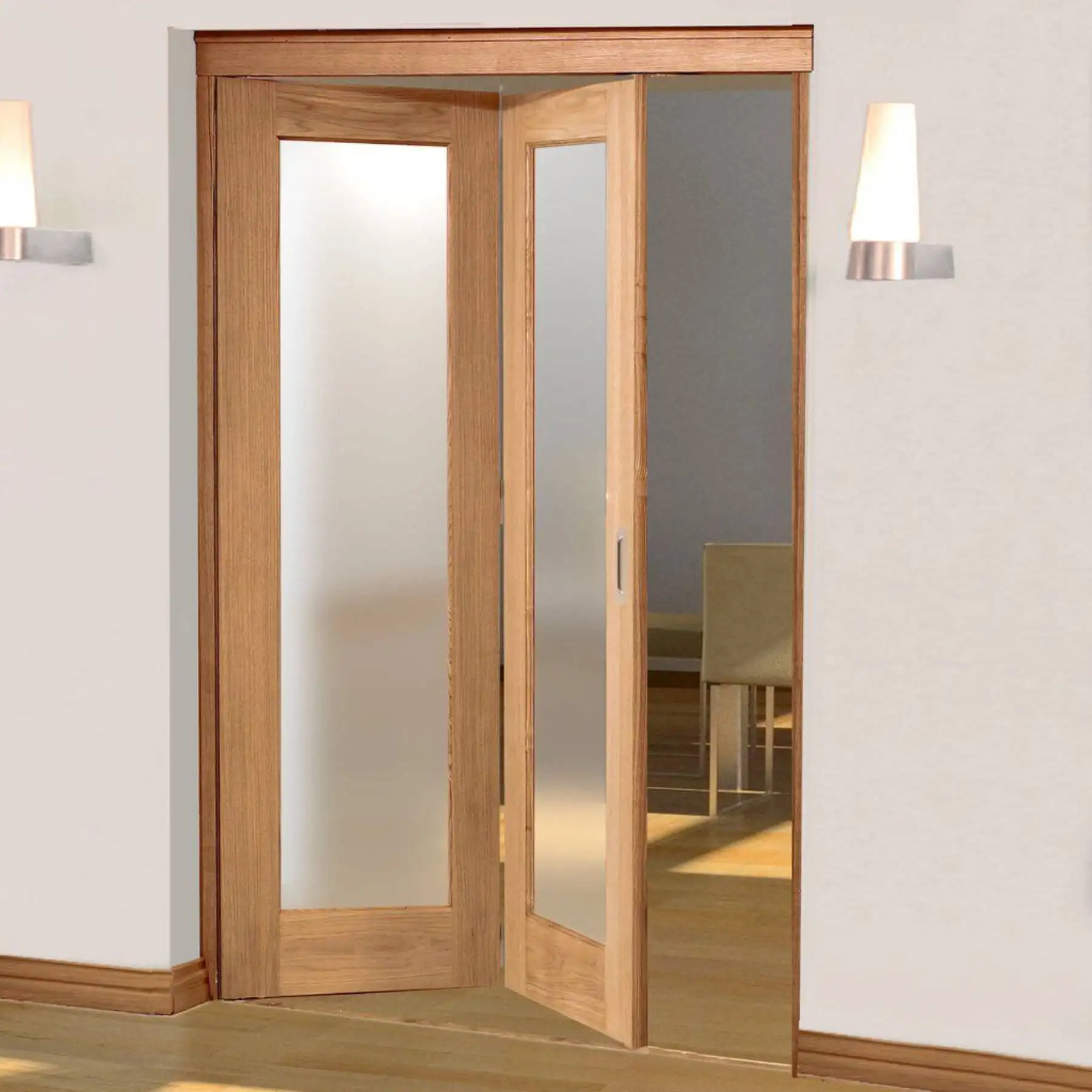 Modern stil ahşap Panel buzlu cam Bifold dolap kapıları evler için iç