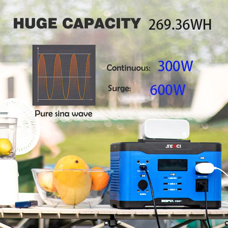 Almacenamiento de energía solar para exteriores, baterías de iones de litio, estación de energía eléctrica de emergencia de 300W, estación de energía eléctrica de respaldo