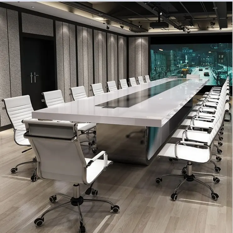 Fornecedor da fábrica boa fama alto brilho design moderno popular pedra corianos sala de reunião mesa