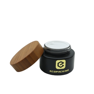 ガラスの瓶5/10/15/20/30/50Gマットブラックフェイスクリーム容器1 2 4オンスプラスチック木目ふた付き - Product Image 3