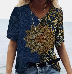 Estilo Popular de Alta Qualidade Mulheres <span class=keywords><strong>3D</strong></span> Impresso Verão V-neck t -shirts Atacado EUA Tamanho Casual Mulheres Soltas Mangas Curtas