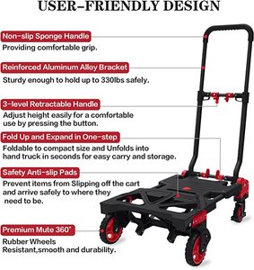 तह हाथ ट्रक भारी शुल्क बंजी रस्सी के साथ डॉली गाड़ी परिवर्तनीय पोर्टेबल 2 में 1 संलग्न वापस लेने योग्य संभाल के साथ ठेले - Product Image 3