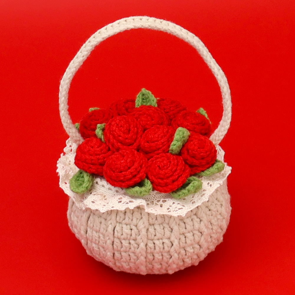 Snow five floral series-rose basket large yarn pot-red