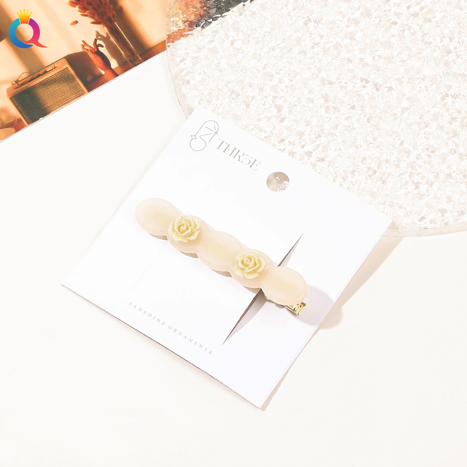 Rose Oval Duck Clip - Beige