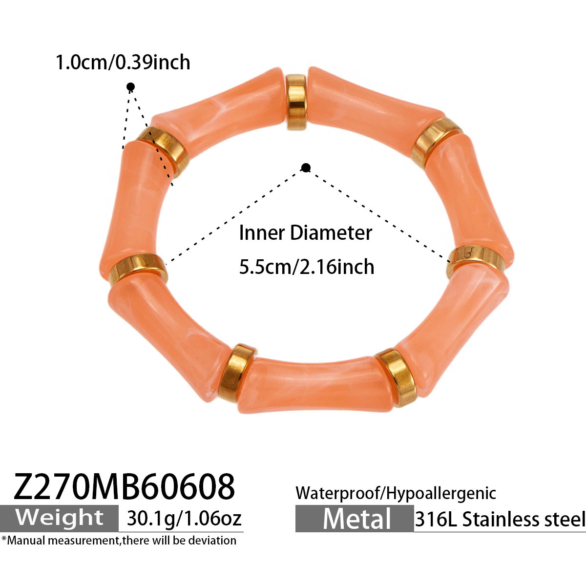 Z270-pulsera de resina naranja dorada