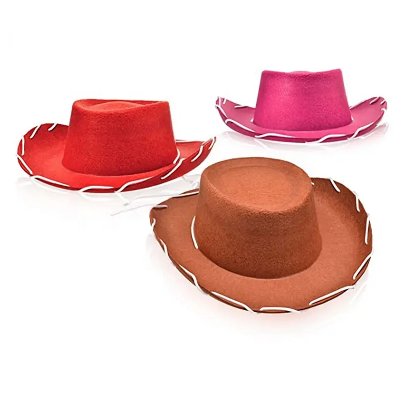 Costume de couleur unie personnalisé de haute qualité, chapeau en feutre de cow-boy pour fille, adulte et enfant, vente en gros