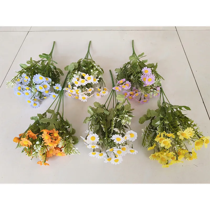 YIWAN primavera pequeno buquê margaridas artificial pequena flor buquê de flores decoração do casamento mock flores laranja