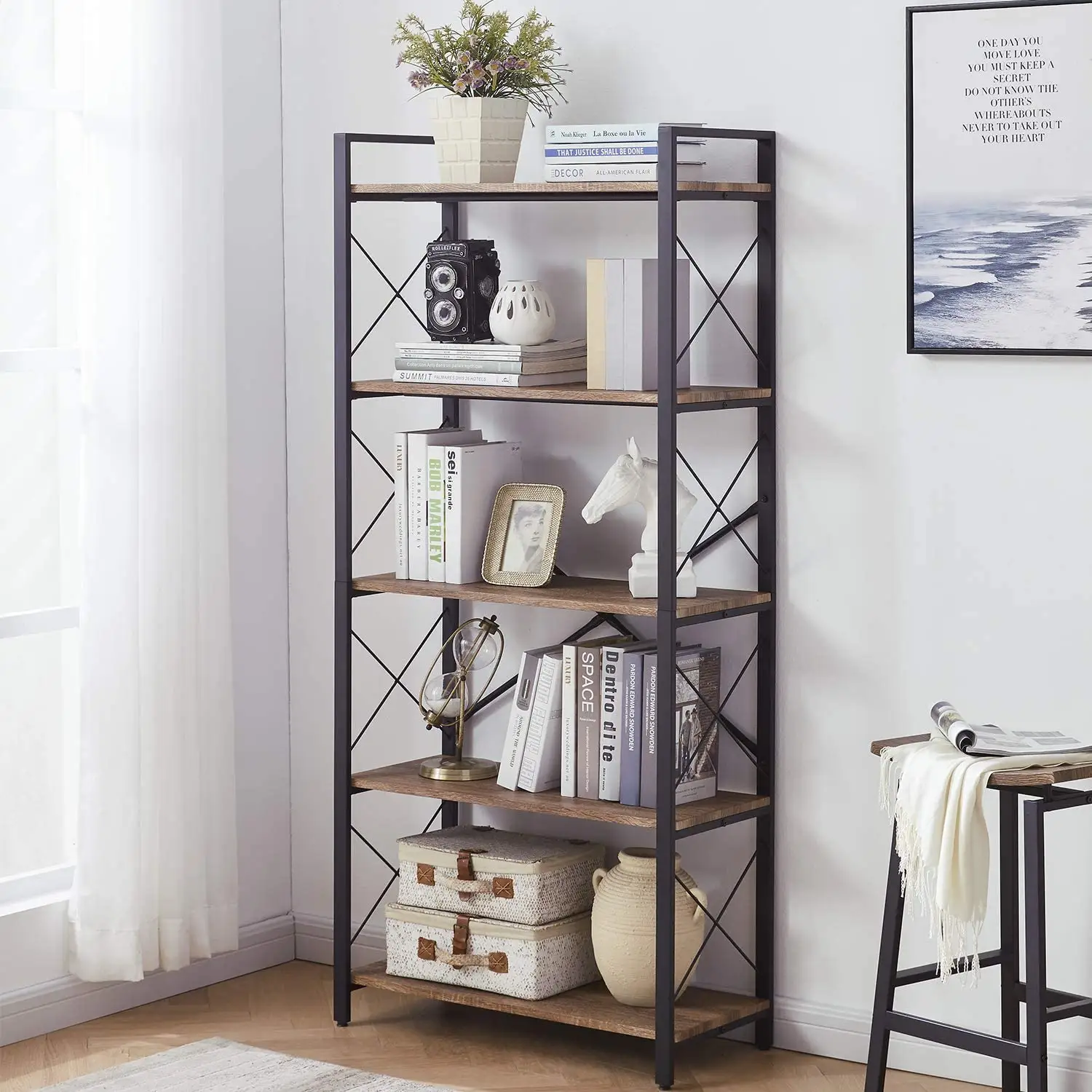 Étagère pour livres en bois, 5 niveaux, vitrine d'angle, bon marché