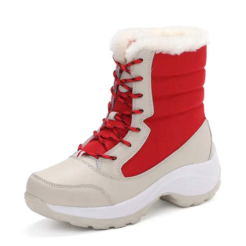 Botas femininas para neve, botas femininas quentes de inverno, com cadarço, de sola alta