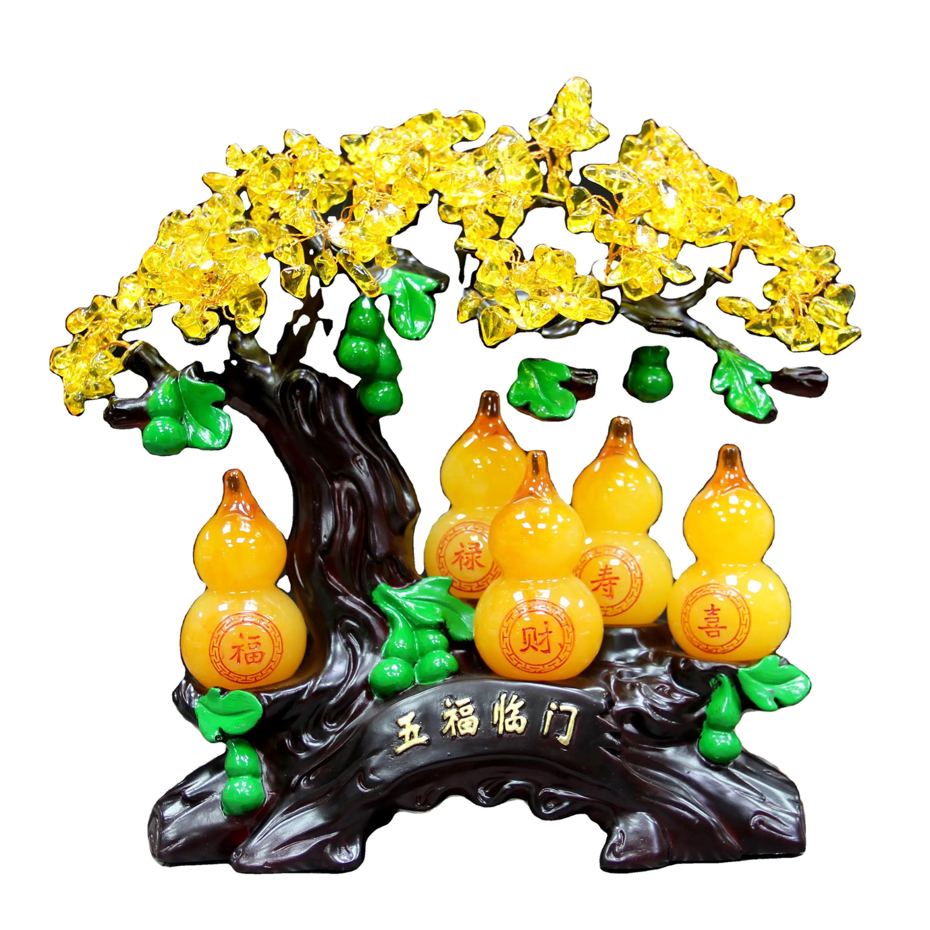 Commercio all'ingrosso 2024 albero di Feng Shui fortuna fortuna portafortuna albero di cristallo Feng Shui per la decorazione di giada zucche Wu Lou arredamento In resina artigianato