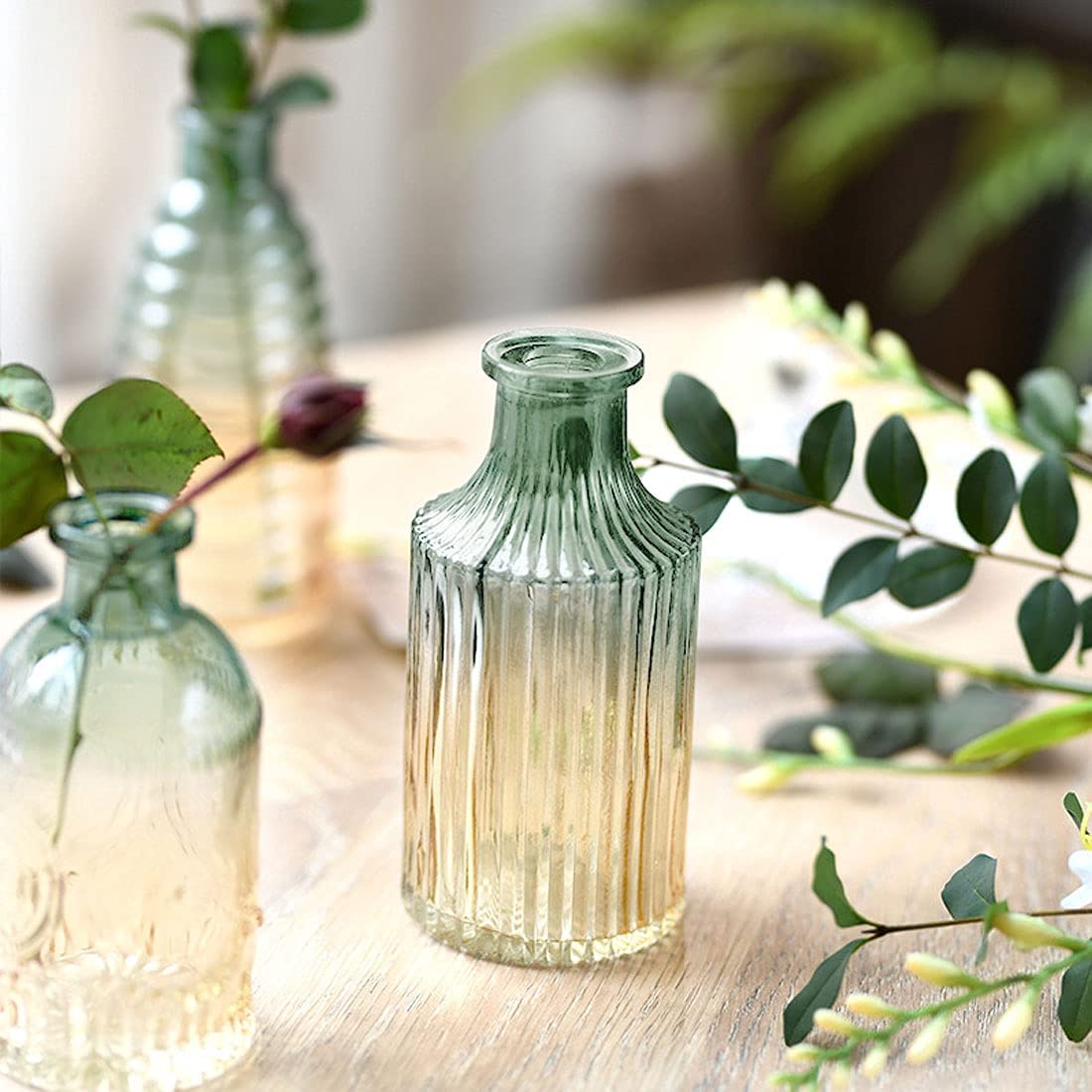 Set of 4 Cute High Quality Lead Free Crystal Colorful Bud Baroque Glass Vases for Home Wedding Table Flower Decorations