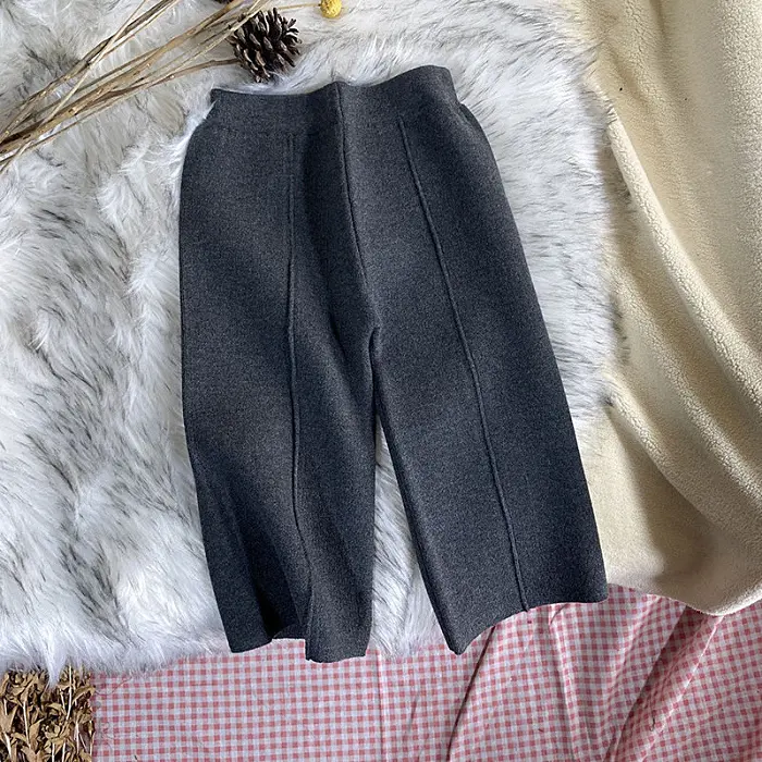 Groothandel Baby Wijde Pijpen Broek Stretch Cropped Broek Gebreide Broek Winter Herfst Meisjes Kinderen Formele Casual Broek