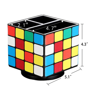 360 Degrees Rotating Magic <strong>Cube</strong> <strong>Shape</strong> Desk TV Control Organizer <strong>Box</strong> 3 Compartments Pen Holder - Product Image 2