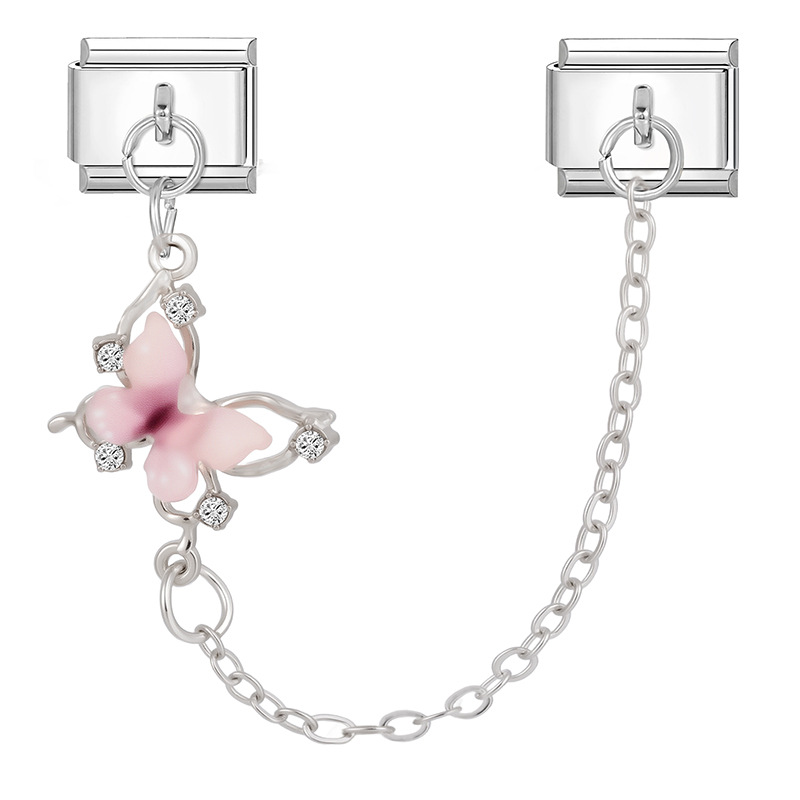 Pendentif double base acier-1 papillon rose