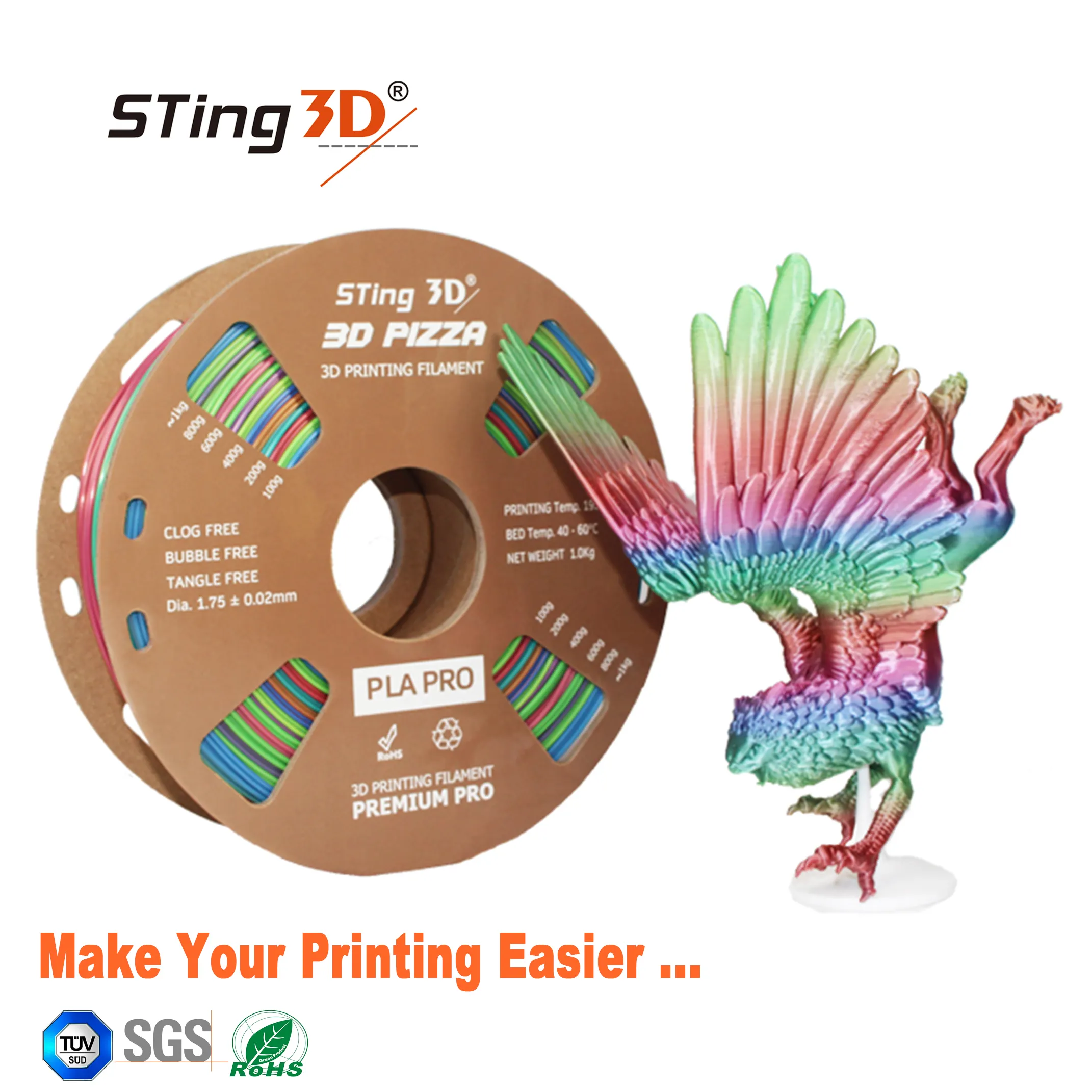 Ting3d-filamento arcoíris de colores cambiados, 1,75mm 1kg, 1,75mm 1kg