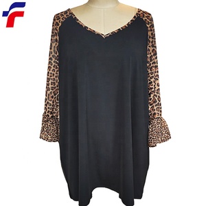 Đầy đủ vẻ đẹp thương hiệu tùy chỉnh cộng với phụ nữ 3/4 flounce tay áo T-shirt Ity cơ thể báo in yoryo tương phản nông dân hàng đầu - Product Image 1